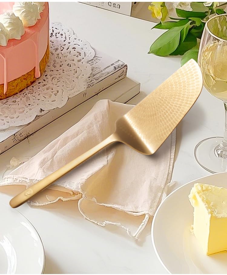 Gold Kitchen Set, 11-inch Cake Spatula and 10-inch Serving Spoon with Storage Bag, Stainless Steel