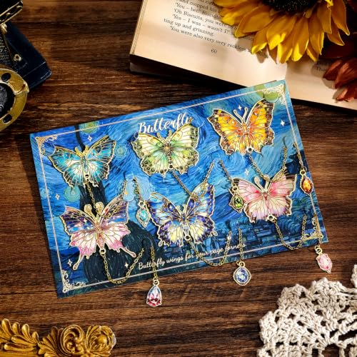 6 Pieces Metal Butterfly Bookmarks with Chain, Golden Hollow Bookmark Monet Oil Painting Theme Book Mark Bookmarks for Book Lovers Writers Readers Children Teens for Women - color: Butterfly