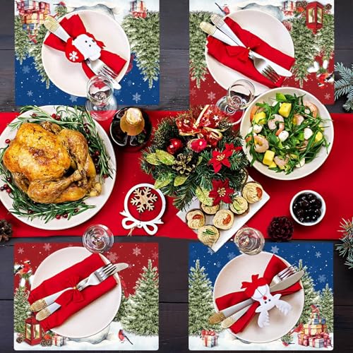 Winter Christmas Placemats Set of 6 Snowman Plastic Table Mat 17×13×0.04in - style: Red Blue Snowman