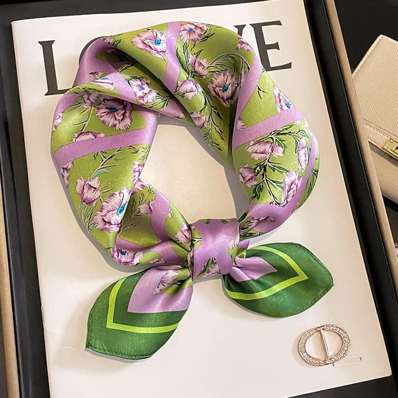 100% Mulberry Silk Scarfs Small Square Scarf 21"x21" Neck Scarf for Women - color: 23-pink+green