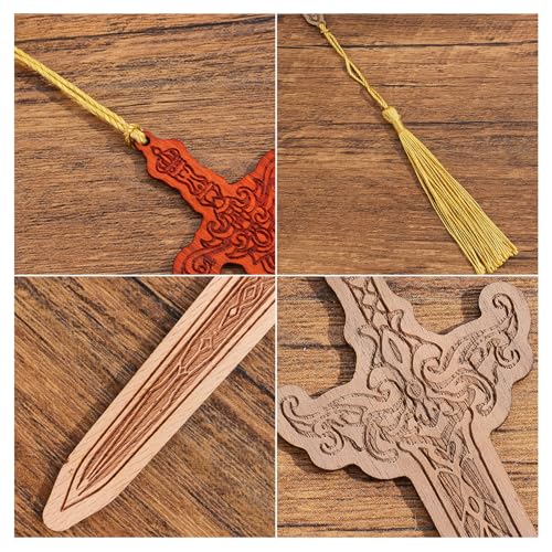 4 Pieces Sword Bookmarks with Tassel, Vintage Bookmarks for Reading, Personalized Wooden Bookmark, Unique Pattern Bookmark Engraved, Birthday Gift for Men, Women, Girls, Boys - color: Wooden Bookmark Gift Box