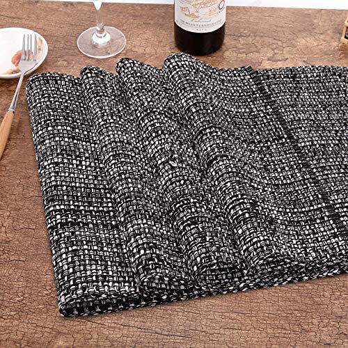 Urban Villa Two Tone Placemat Cotton Tablemat 14x20 (Set of 6) Black White - color: Black/White, size: 14" x 20"