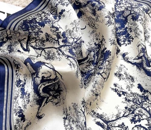 JERLA 100% Mulberry Silk Neck Scarf 21"x21" Small Square Scarfs for Women Gift Packed - color: Blue Navy Forest