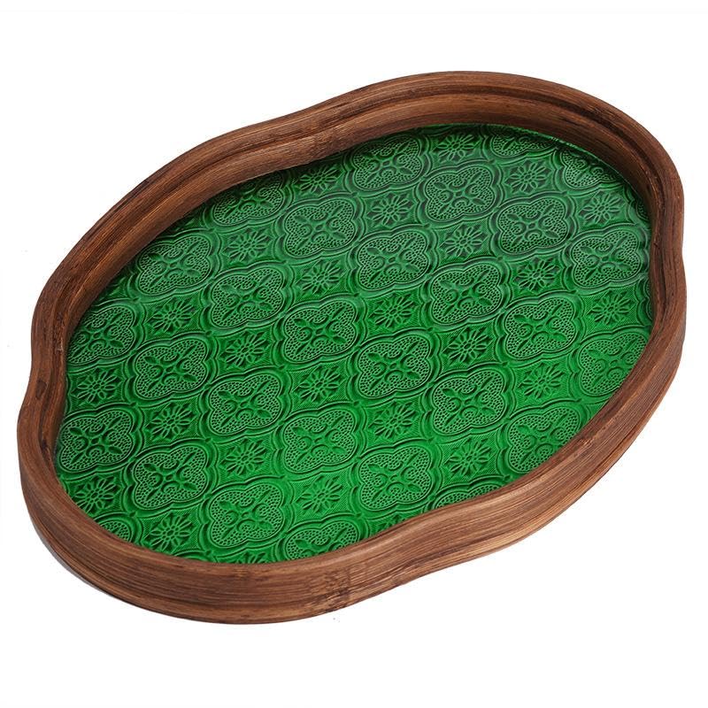 Begonia Flower Glass Tray Storage Tray Holder Storage Tea Cup Decorative Tray, Green Large - color: Green Large