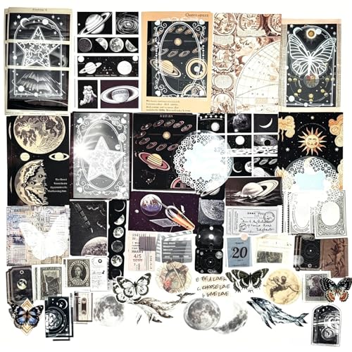 Esweny 100 PCS Vintage Ephemera Pack Journaling Scrapbooking Supplies Scrapbook Sticker Paper Kit for Junk Journal Planners Collage Craft Notebooks Decoupage Album (Space) - color: Space
