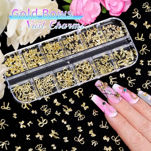 5 Boxes Gold & Silver Metal Nail 3D Punk Studs Star Cross Bow Gems and Small Caviar Beads Pearls Rhinestones Nail Art Jewels with Tweezers and Nail Brush and a Wax Pen Picker(9-Gold & Silver Studs) - color: 9-gold & silver studs