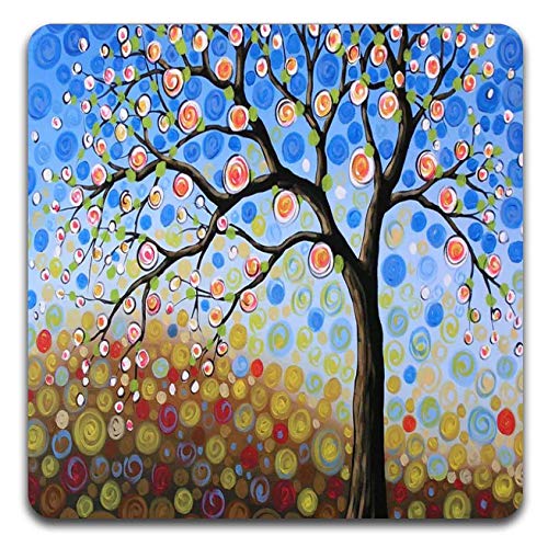 Color Tree of Life Square Coaster Set - Made of Recycled Rubber - Set of 4 - color: Color Tree of Life