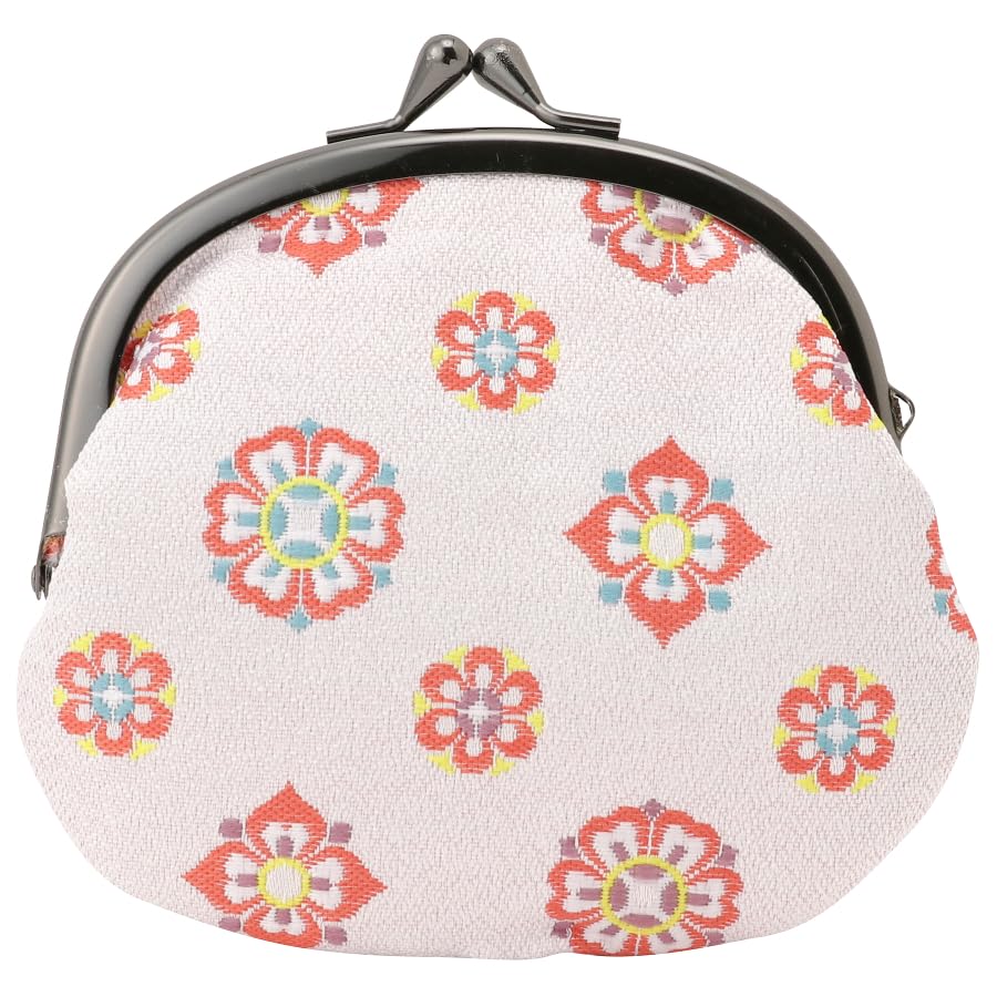 Nishijin brocade round clasp purse/coin purse with lining, size L. (Saishokushosohanabishimon) - color: Saishokushosohanabishimon