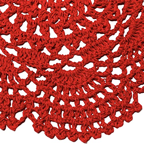 Phantomon 8 Inch Doilies Crochet Round Lace Doily Handmade Placemats 100% Cotton Crocheted Coasters, Pack of 4 (Red) - color: Red