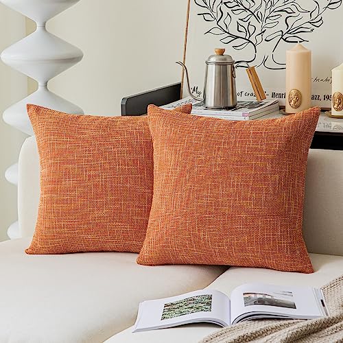 Kevin Textile Fall Pillow Cover Decor Lined Linen Throw Pillow Cases Cushion Cover Seasonal Autumn Pillow Covers for Chair, 18"x18"(2 Pack, Orange) - color: Orange, size: 18" x 18" (Pack of 2)