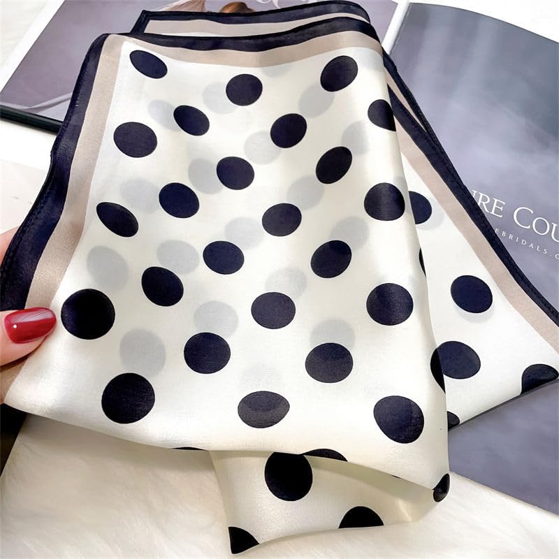 100% Pure Mulberry Silk Scarf 21" Women Square Scarf Neckerchief Headscarf - color: M3 Black Dot
