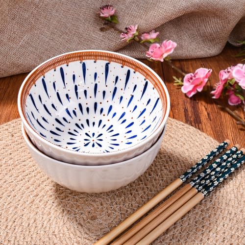 Porcelain Rice Bowl with Chopsticks Set of 2, 4.5'' Bohemian Sushi Bowls - style: TH4