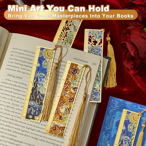 4 PCS Book Marks for Reading Women, Metal Van Gogh Bookmark - style: Oil-Painting Ruler