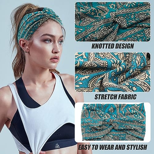 Wide Headbands for Women Girls, Large Bandana Boho Headbands Workout Yoga Running Hair Bands for Women's Hair, Non Slip Sweat Head Bands,Pack of 6 - color: Bandana Boho
