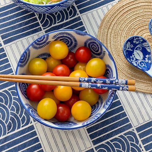 28Oz Ceramic Ramen Noodle Pho Bowl Set with Chopstick&Spoon&Gift box - size: 6in Spiral Pattern