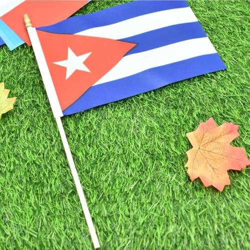 25Pack Small Cuba Flag Handheld Mini Cuban Flag on Stick 5x8 Inch - color: Cuba