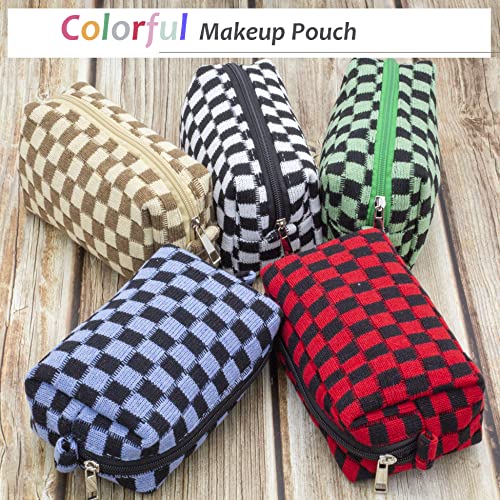 Checkered Makeup Bag for Purse, Small Travel Cosmetic Pouch,Blue Black - color: Blue Black