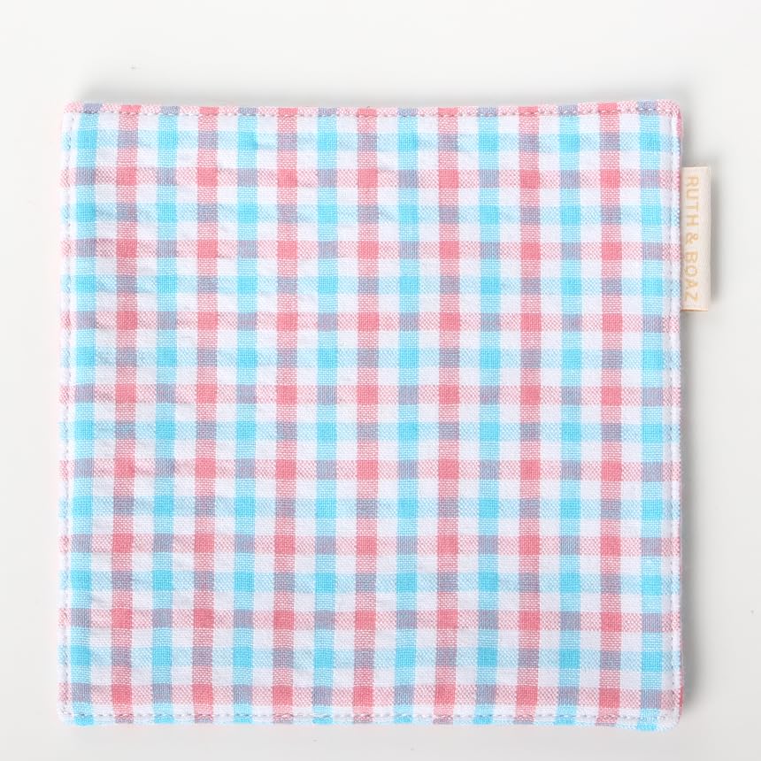 RUTH&BOAZ Plaid, Embroidery 100% Cotton Fabric Coasters for Drinks and Home Dinners/Set of 6/4" Square (Seersucker Blue) - color: Seersucker Blue