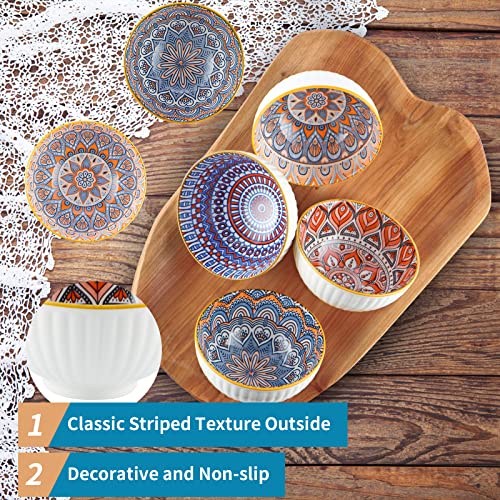 Ceramic Rice Bowls 10 oz, Bohemian Style Bowl Gift Set, Assorted Dinnerware Serving Bowls for Cereal, Soup, Dessert, Snack, Fruit, Salsa, Pack of 6 (Geometric Pattern) - color: Bohemian, size: 6 Pack