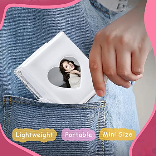 3 Inch Kpop Photocard Holder Book, Mini Photo Kpop Album Kpop Photocard Binder, Love Heart Hollow Kpop Photocard Binder Collector Book 32 Pockets Portable Photo Card Holder with Love Heart Pendant - color: White