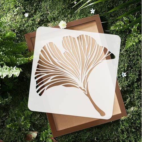3 Pack Chinese Ginkgo Leaf Stencils for Painting on Wall 11.8 x 11.8 Inch Reusable Plastic Leaf Craft Stencil for Painting on Wood Fabric, DIY Home Decor Stencil - style: Ginkgo Leaf A