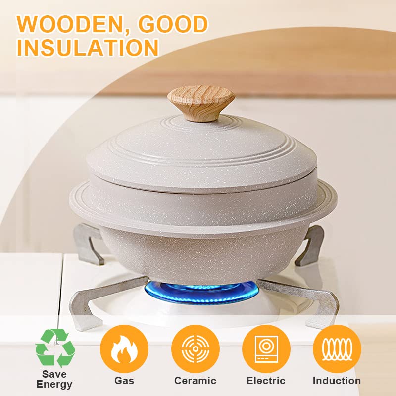 Korean Dutch Oven, Rice Pot, 63 oz Enameled Cast Aluminum Pot with Lid, Korean Stone Bowl for Induction, White - color: White, size: 7.9 in