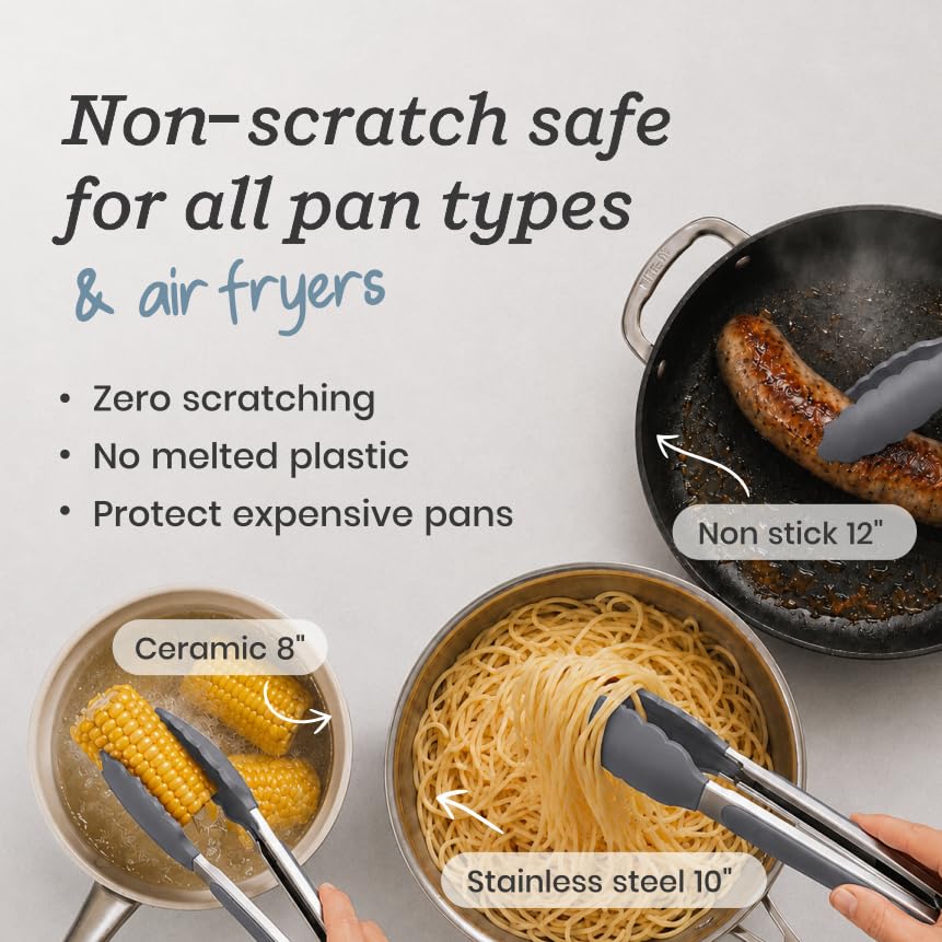 Starpack Get a Grip Silicone Kitchen Tongs (2-Pack, 9" + 12") - LFGB Non Toxic, 600°F Heat Resistant, BPA-Free - Heavy-Duty Stainless Steel, Locking - Dishwasher Safe for Nonstick Cookware - color: Gray/Black, size: Set of 2 (9" & 12")