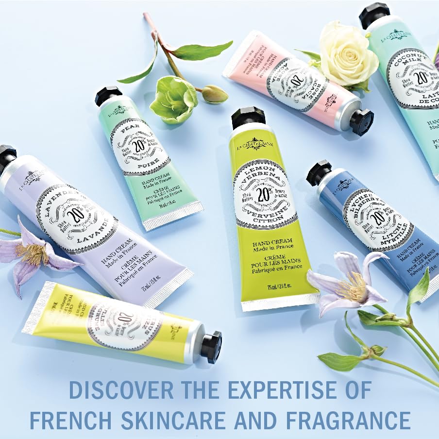 La Chatelaine Hand Cream Trio Tin Gift Set, Ready-To-Gift Tin, Nautral, Made in France with 20% Organic Shea Butter, Nourishing and Moisturizing (Amber Cashmere, Coconut Milk, Lychee Bilberry or Shea) - style: Winter White Trio