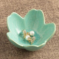 Floral Ceramic Jewelry Tray, 3.5" Ring Holder Trinket Bowl - color: cyan