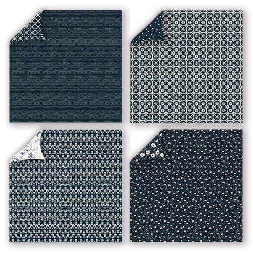Gingham Scrapbook Paper 12x12 Blue,24 Sheets Double-Sided Boho Blue Floral Pattern CardStock Paper Pad Boho Tone Decorative Craft Papers for Holiday Cardmaking DIY Collage Papers. - color: PAD2120
