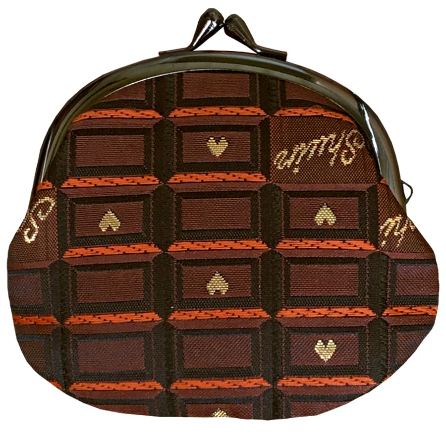 Nishijin brocade round clasp purse/coin purse with lining, size L. (Chocolate) - color: Chocolate