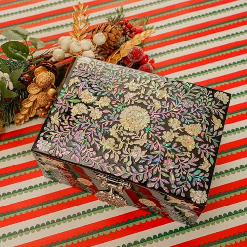 February Mountain Mother of Pearl Jewellery Box with Ring Tray - Gifts for Women Birthday Wedding Mother's Day Christmas Graduation Gifts (Floral) - style: Floral