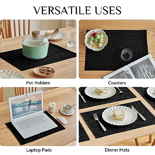 Softalker Faux Linen Cloth Placemats Set of 4-12 x 18 Inch, Black - color: Black, size: 4pc