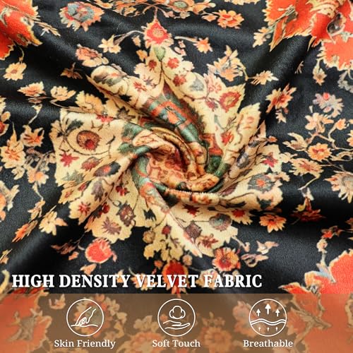 Vintage Floral Soft Velvet Throw Pillow Covers 24x24 in Boho - color: Black, size: 24" x 24" (Pack of 2)