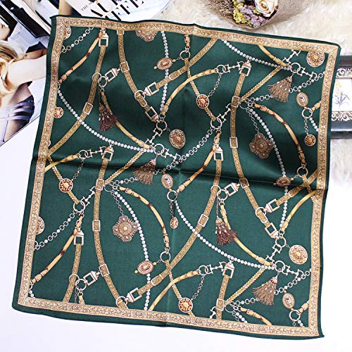 ANDANTINO 100% Mulberry Silk Scarf -21” Square Neckerchief with Gift Packed - color: Blackish Green