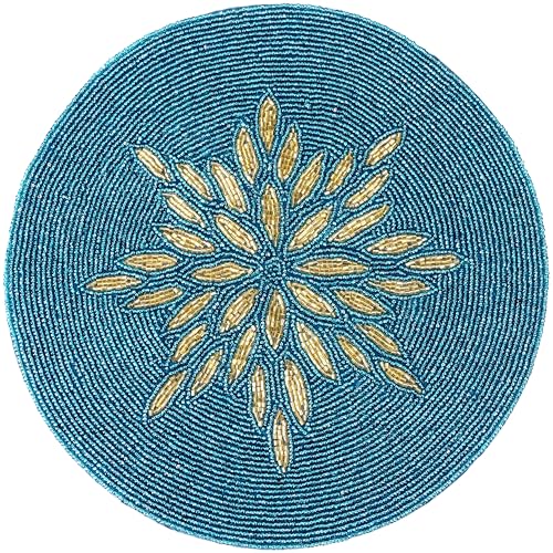 ALPHA Living HOME Beaded Table Mat, 13" Round, Gold Teal - color: Gold Teal, size: Set of 1