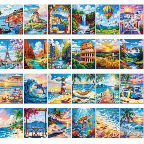 Sherr 24 Pcs Pre Drawn Canvas for Adult, Beach,Scenery, 8 x 10 Inch - size: 8 x 10 Inch, style: Beach,Scenery