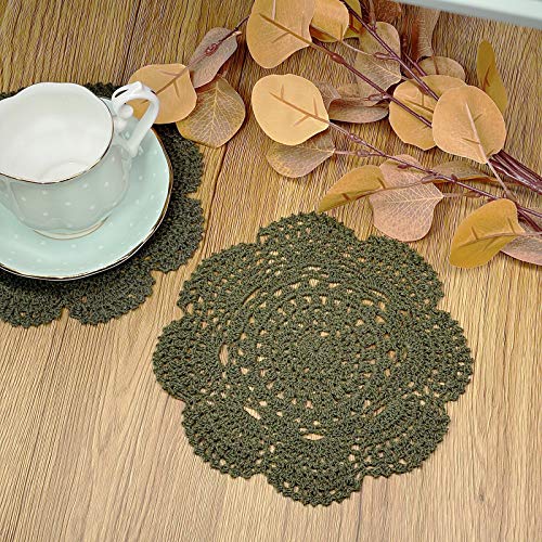 Phantomon 8 Inch Doilies Crochet Round Lace Doily Handmade Placemats 100% Cotton Crocheted Coasters, Pack of 4 (Green) - color: Green