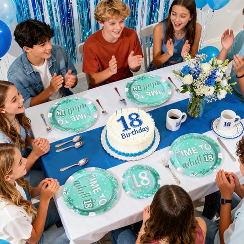96Pcs Teal and Silver 18th Birthday Party Supplies, Serves 24 - style: Peacock Blue 18th Birthday