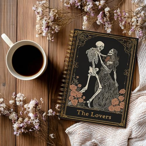 The Lovers Tarot Notebook Journal for Women - A5 Spiral Notebook with Dark Mystic Spells Skull Design, Vintage Witchy Journal, Gothic Office & School Supplies, Unique Gifts for Birthday, Christmas (Skull &Pink Rose) - color: Skull &Pink Rose