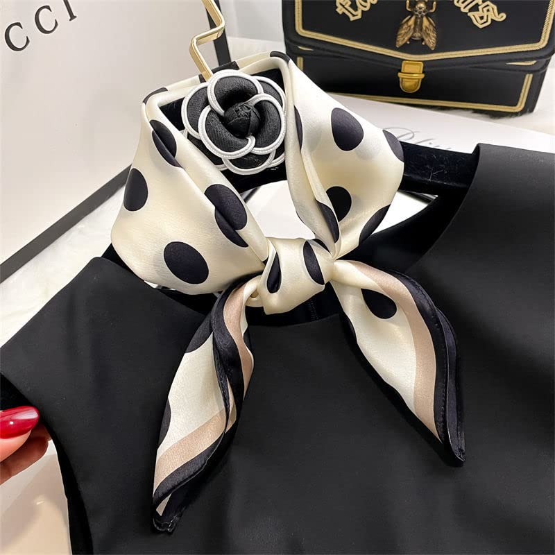 100% Pure Mulberry Silk Scarf 21" Women Square Scarf Neckerchief Headscarf - color: M3 Black Dot