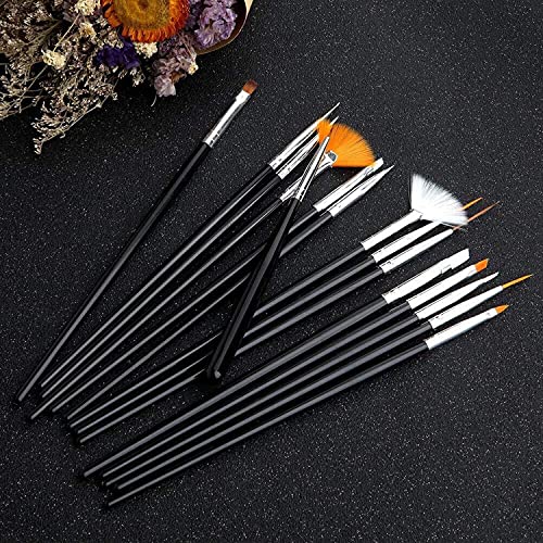 20pcs Nail Art Design Tools, 15pcs Painting Brushes Set with 5pcs Dotting Pens, BLACK … - color: Black Brushes with Dotting Pens