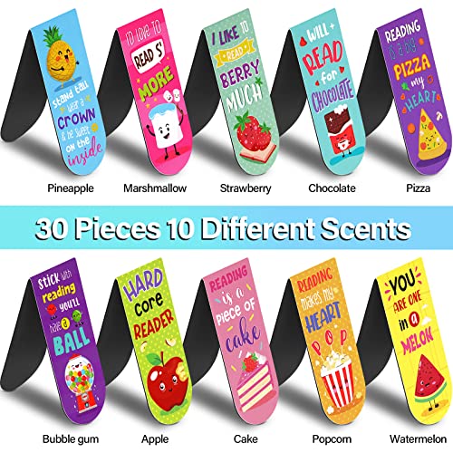 Fainne 30 Pieces Assorted Scented Magnetic Bookmarks Scratch and Cute Sniff Fruit Food Theme Bookmarks Encouraging Sayings Book Tag 10 Styles(Classic) - style: Classic