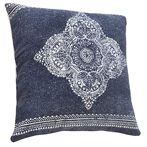 20x20 Inches Floral Cotton Throw Pillow Covers for Home Decor | Traditional Boho Cushion Covers for Throw Pillows | Perfect for Living Room Couch & Bedroom Decorations | Dark Blue - color: Dark Blue