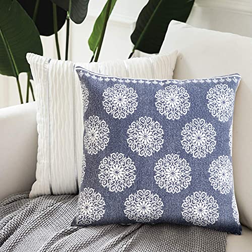 20x20 Inches Floral Cotton Throw Pillow Covers for Home Decor | Traditional Boho Cushion Covers for Throw Pillows | Perfect for Living Room Couch & Bedroom Decorations | Insignia Blue - color: Insignia Blue