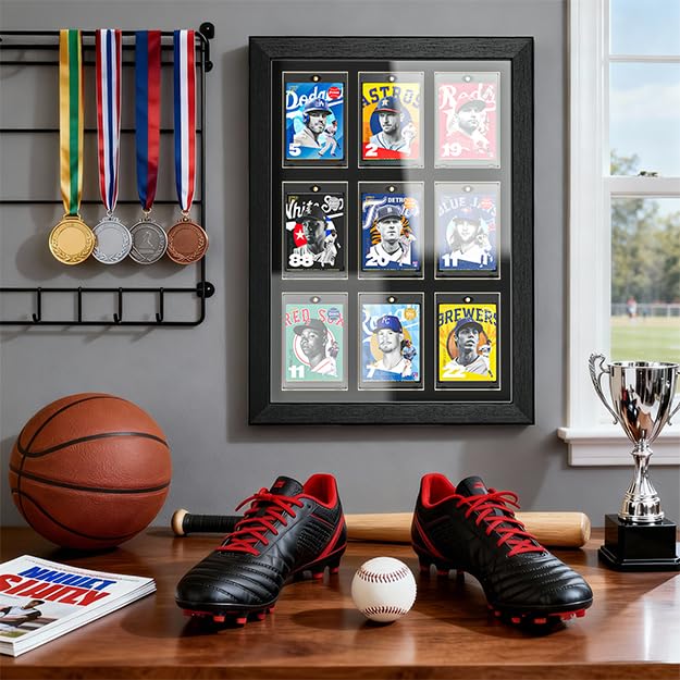 Trading Card Display Case, 9 Standard Baseball Card Display Frame - size: 9 Card-Black
