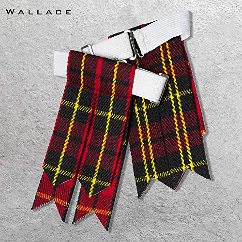 Kilt Flashes for Men with Heavy Buckle Adjusters, Plain & Tartan Kilt Sock Flashes. - color: Wallace 011flbu