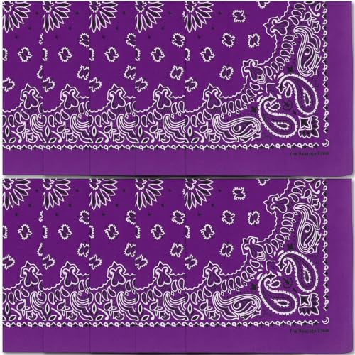 The Peacock Crew Premium Soft Cotton Bandanas Pack for Men and Women Paisley 22 x 22 inches - color: Pack of 10 Royal Purple