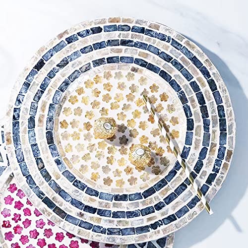 i-lan Set of 2 Mother of Pearl Charger Plates, 13 Inch Dark Blue Capiz Shell Inlay Wood Decorative Placemats for Dining Table, Modern & Rustic Table Setting for Party, Wedding and Home Decor - style: Style 7