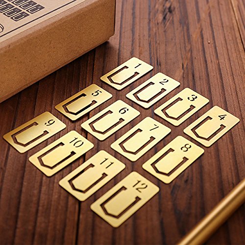 12pcs Brass Bookmarks, Mini Cute 1-12 Number Book Marks Ideal Gifts